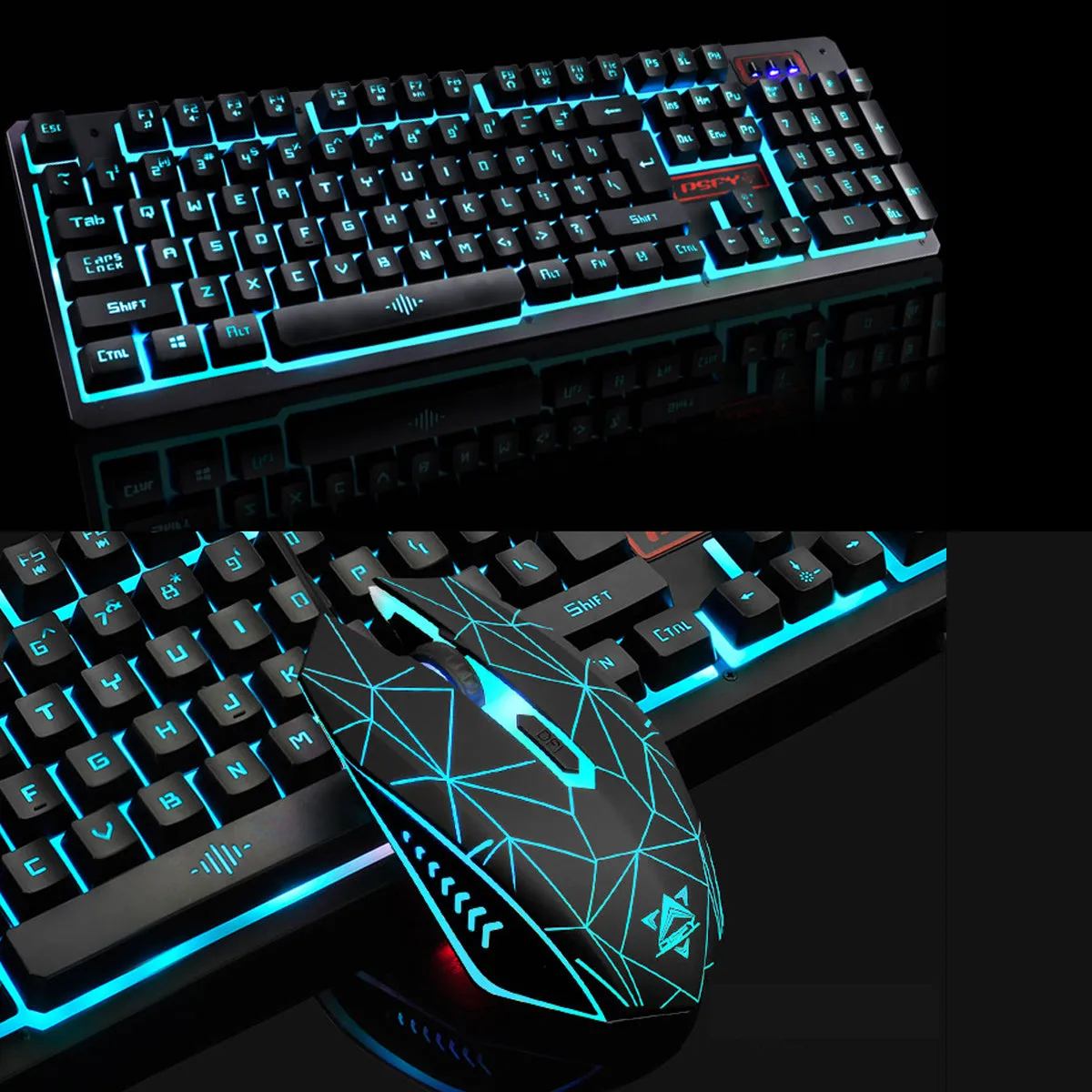 104 Keys Gaming Keyboard Waterproof design USB Wired Multimedia RGB Backlit and LED Gaming Headphone and 3200DPI LED Gaming Mouse Sets with Mouse Pad