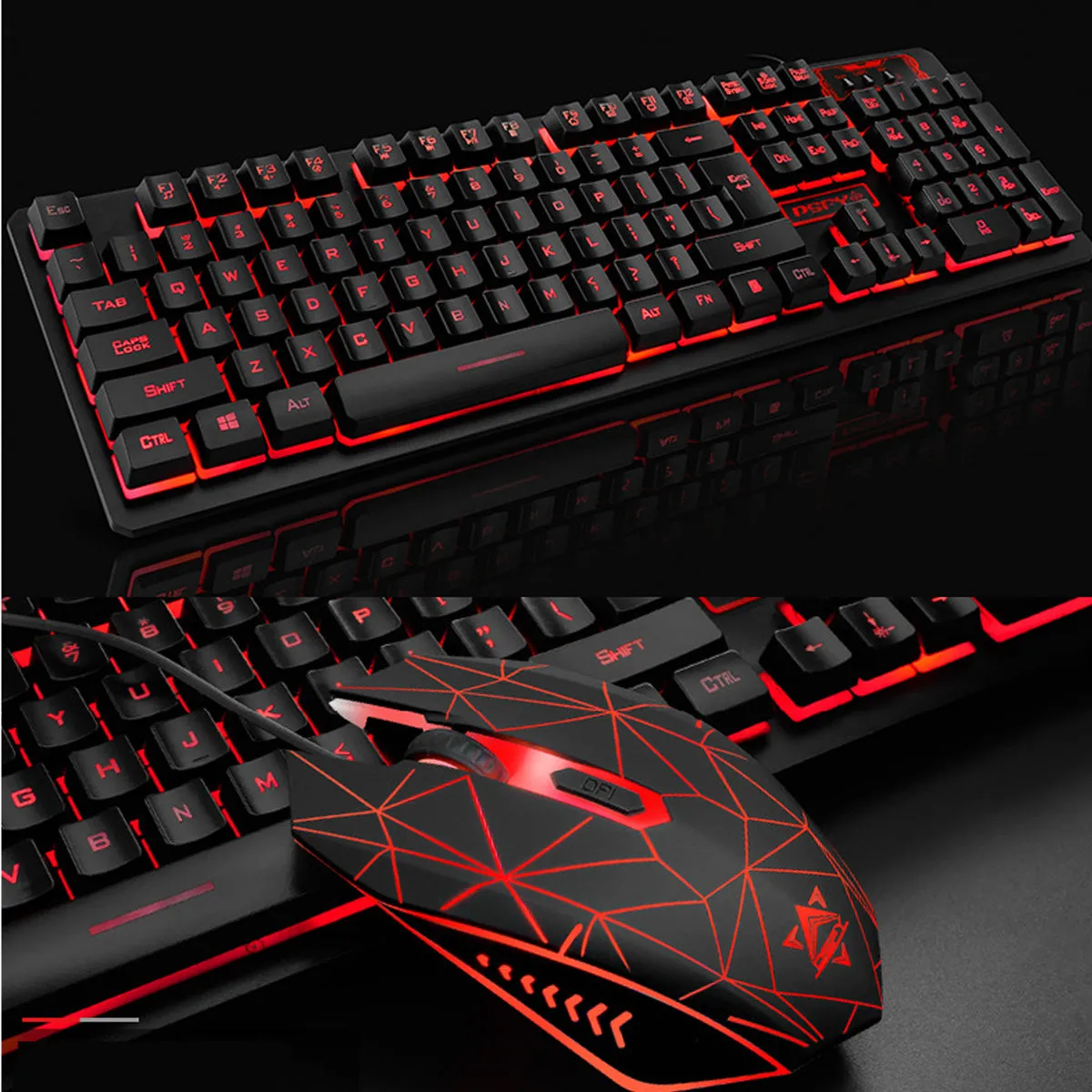 104 Keys Gaming Keyboard Waterproof design USB Wired Multimedia RGB Backlit and LED Gaming Headphone and 3200DPI LED Gaming Mouse Sets with Mouse Pad