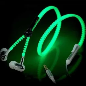 1.2m Earphones Luminous Headphones with Microphone Metal Zipper Glowing in the Dark 3.5mm for Iphone Samsung Xiaomi Headset