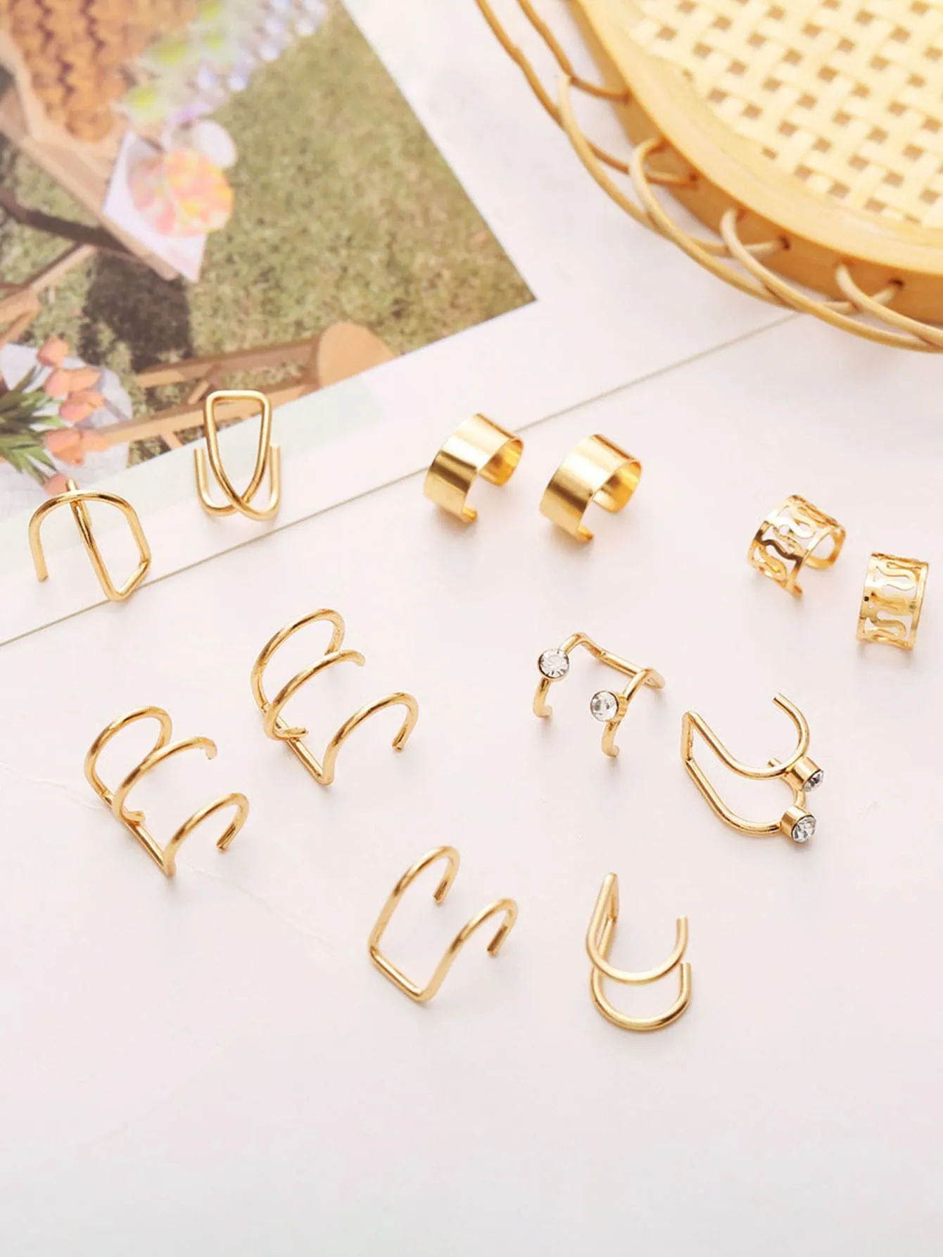 12pcs/set Ear Cuff Cartilage Clip On Earrings Ear Clip Fake Cartilage Earrings Non-Piercing Cartilage Ear Clip