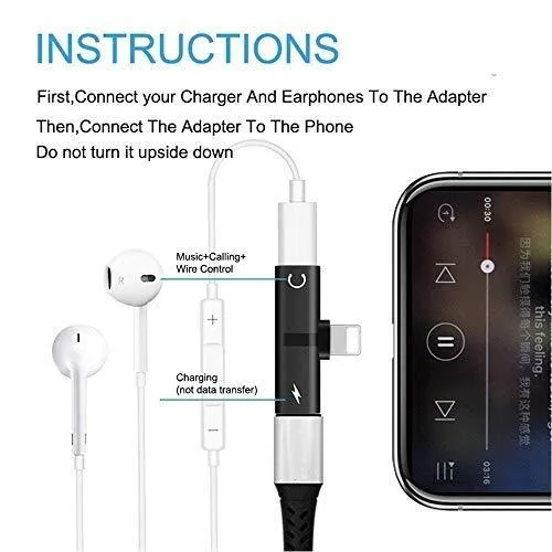 2 in 1 Mini Portable Charging Metal Splitter Audio & Charging Adapter Convertor for Apple iPhone X/8/8Plus/7/7Plus/6/6Plus