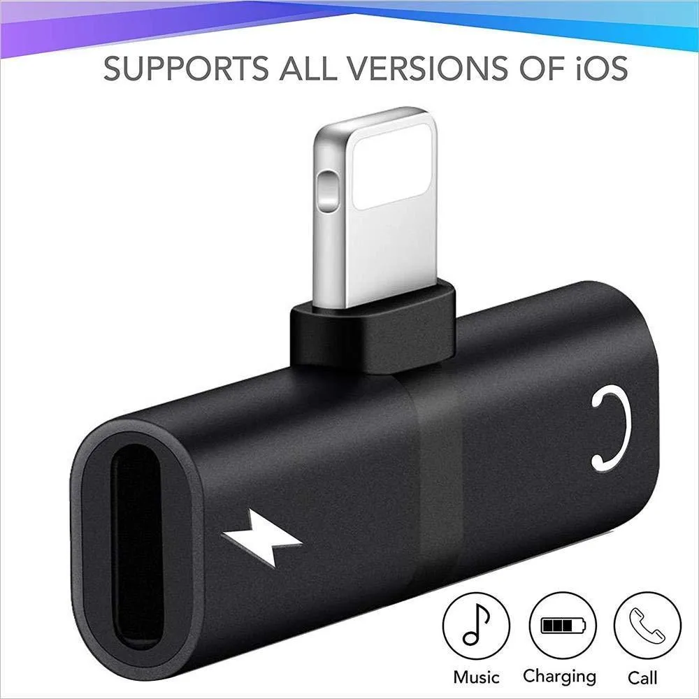 2 in 1 Mini Portable Charging Metal Splitter Audio & Charging Adapter Convertor for Apple iPhone X/8/8Plus/7/7Plus/6/6Plus