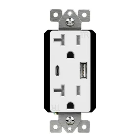 3.6 Amp Dual USB Type-C/Type-A 20 Amp Tamper-Resistant Duplex Receptacle, White