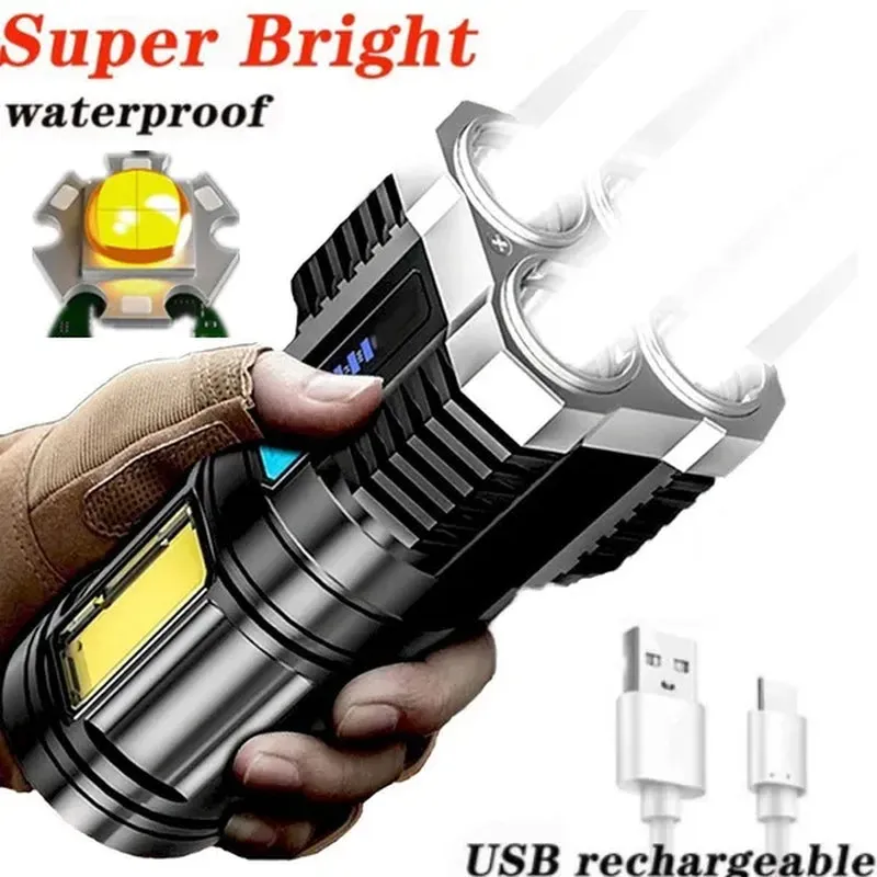 5 LED Strong Light Waterproof Flashlight USB Rechargeable Small Xenon Lamp Portable Ultra Bright Long-Range Outdoor Household Led Multi-Function Flashlight with Power Display Built-In Battery USB Rechargeable Hiking Camping Flashlight