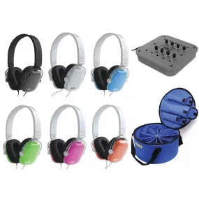 6 Padded Adjustable Headphones with Junction Box & Carry Case