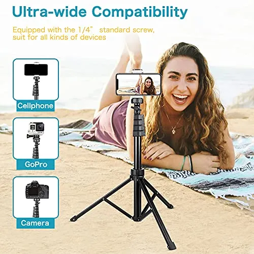 62" Phone Tripod Accessory Kits, Aureday Camera & Cell Phone Tripod Stand with Wireless Remote and Universal Tripod Head Mount, Perfect for Selfies/Video Recording/Vlogging/Live Streaming