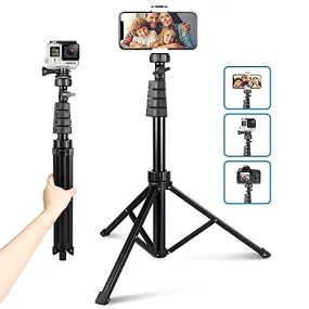 62" Phone Tripod Accessory Kits, Aureday Camera & Cell Phone Tripod Stand with Wireless Remote and Universal Tripod Head Mount, Perfect for Selfies/Video Recording/Vlogging/Live Streaming