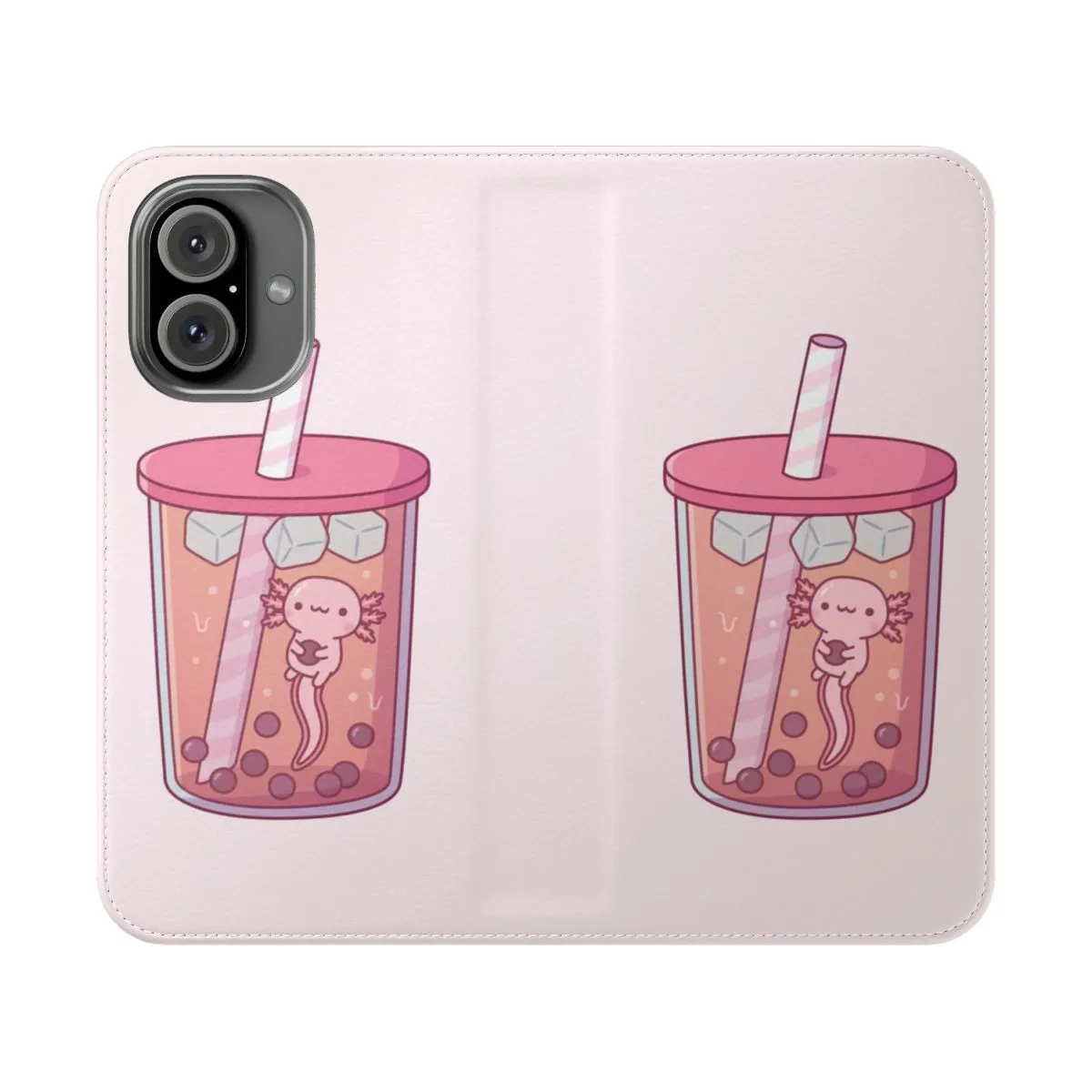 Adorable Axolotl in Bubble Tea Themed Phone Case