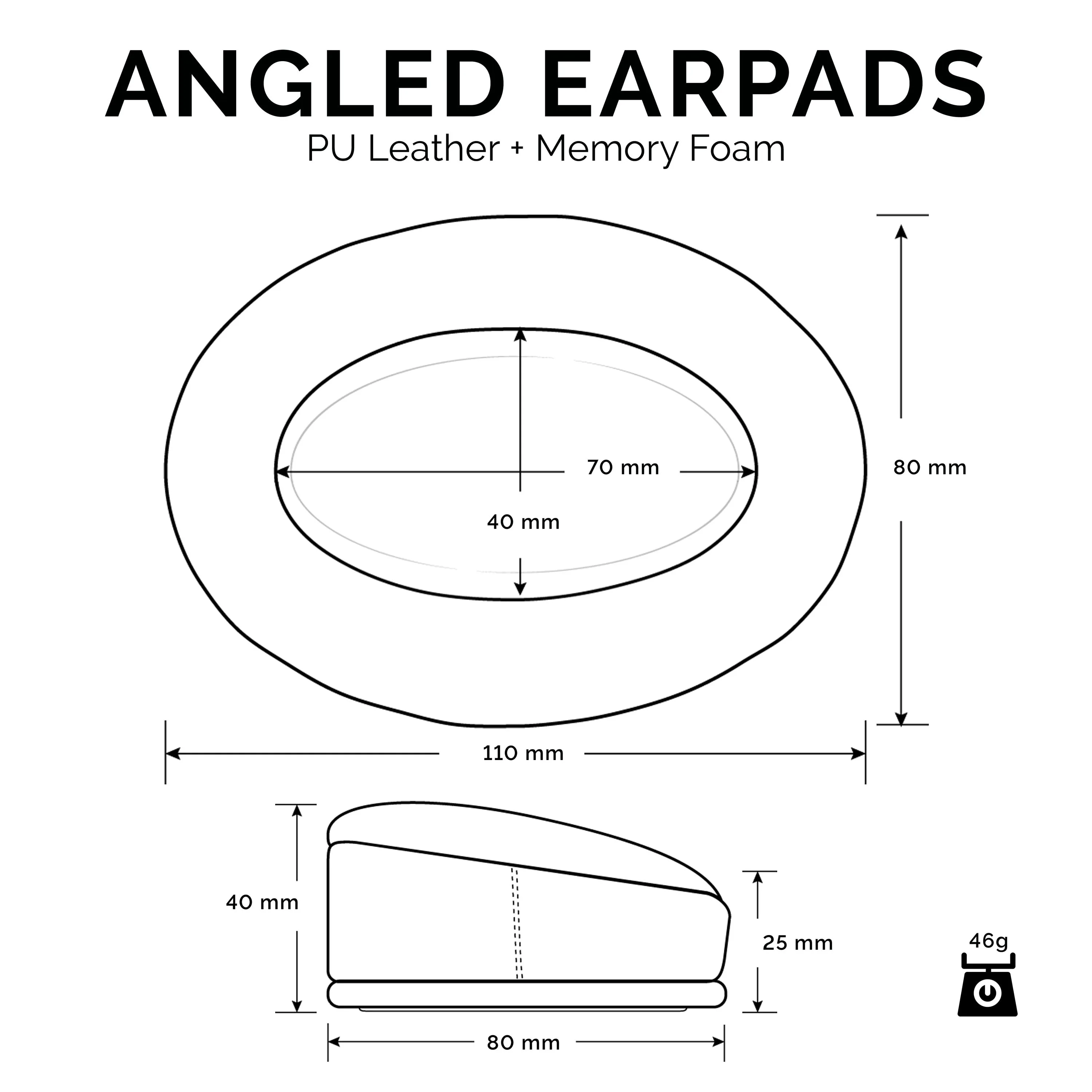 Angled Oval Headphone Memory Foam Earpads