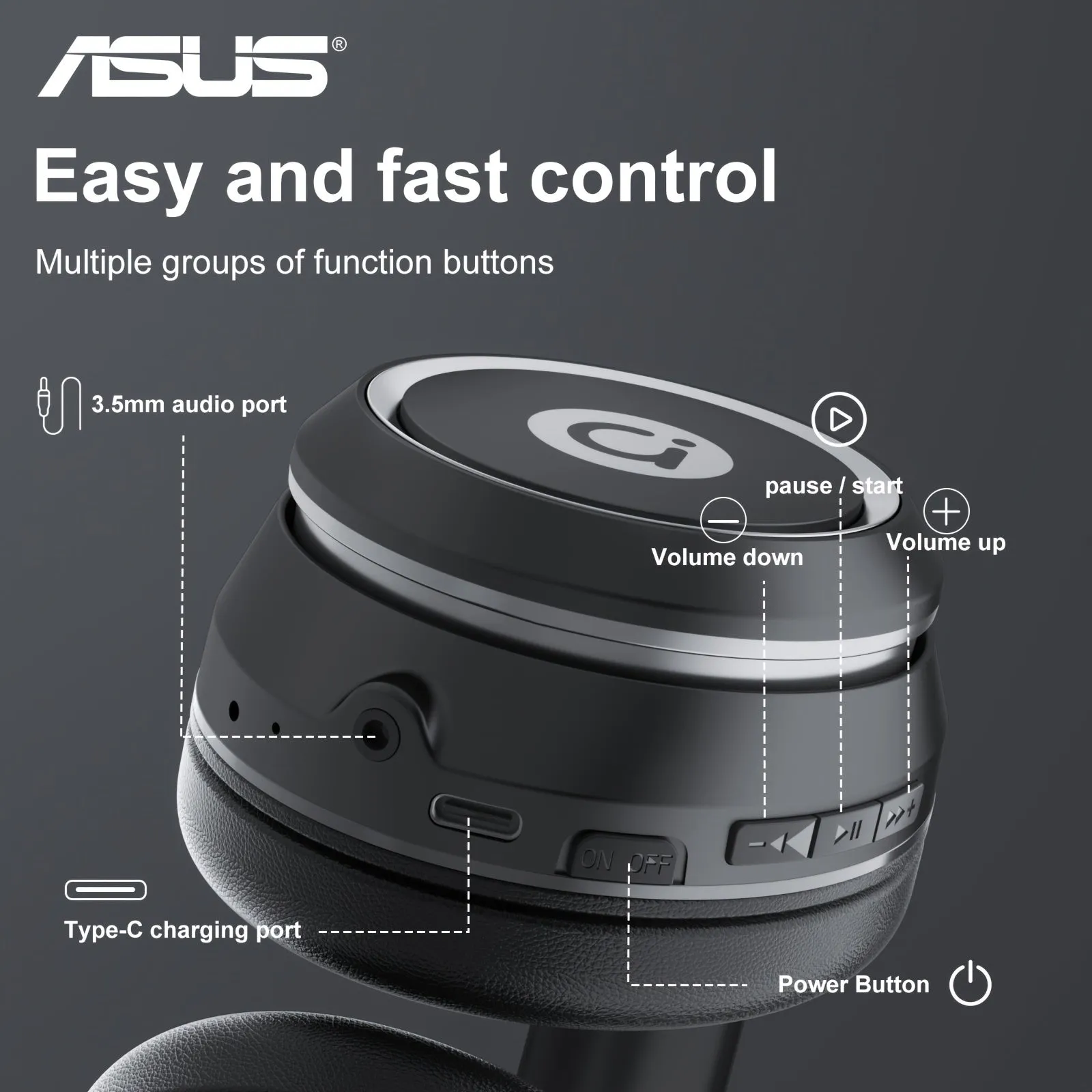 ASUS AS-D96 5.3 Wireless Earphone Headphones With Microphone Lightweight Folding Active Noise Reduction ANC HD Call Earphone