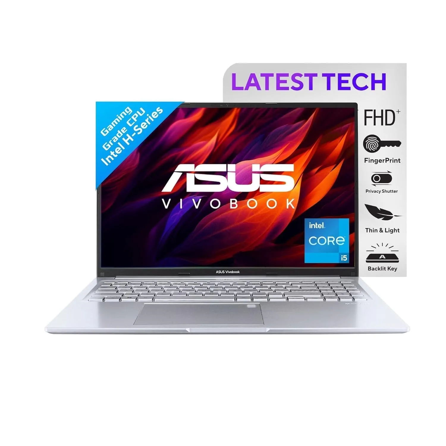 ASUS Vivobook 16" FHD  (1920 x 1200), 60Hz 300nits, Core i5-12500H, (16GB RAM/512GB SSD/Intel Iris Xᵉ Graphics/Win 11/Office Home/Fingerprint/42WHr Battery/Transparent Silver/1.88kg), X1605ZAC-MB541WS