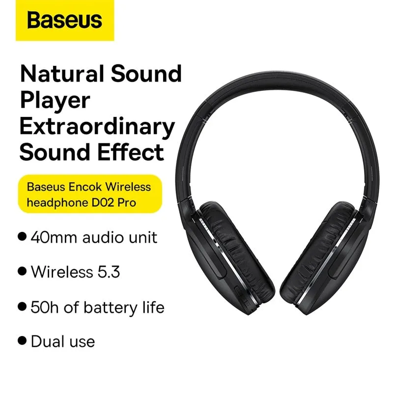 Baseus D02 Pro Wireless Headphones Bluetooth Earphone 5.3 Foldable Headset Sport Headphone Gaming Phone Fone Bluetooth Earbuds