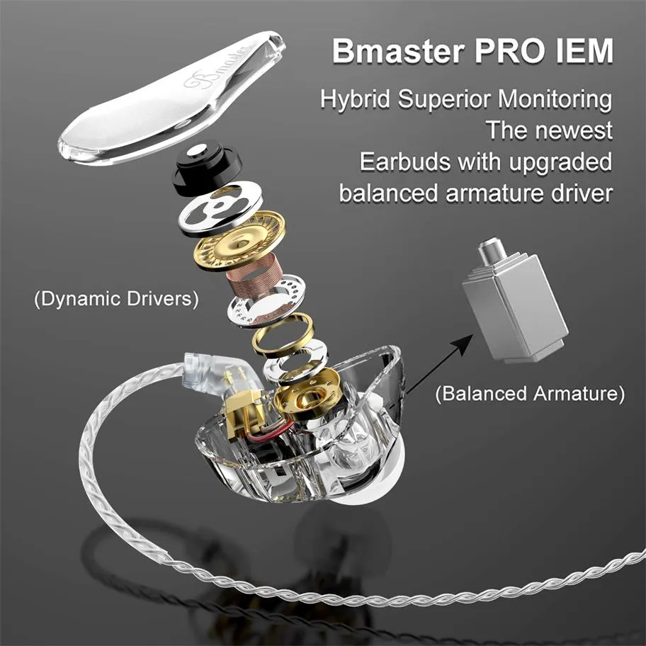 BASN Bmaster PRO 2-Pin Triple Drivers In Ear Monitor Headphones (White-Black)