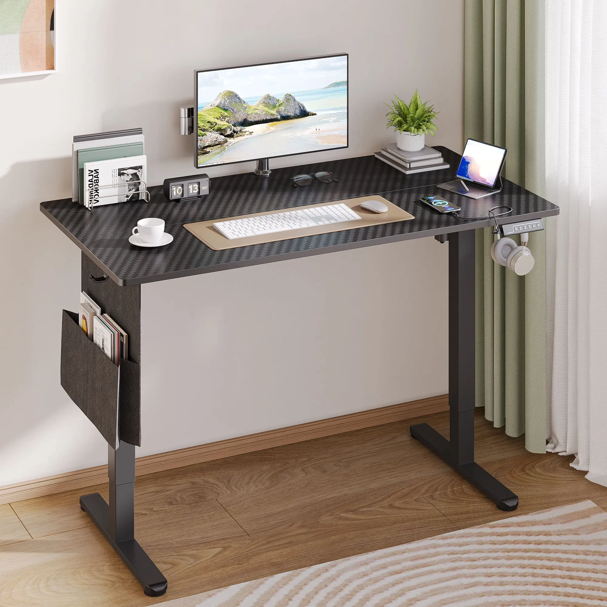 Bestier 47/55 Inch Height Adjustable Electric Standing Desk with Headset Hooks & Storage Bag