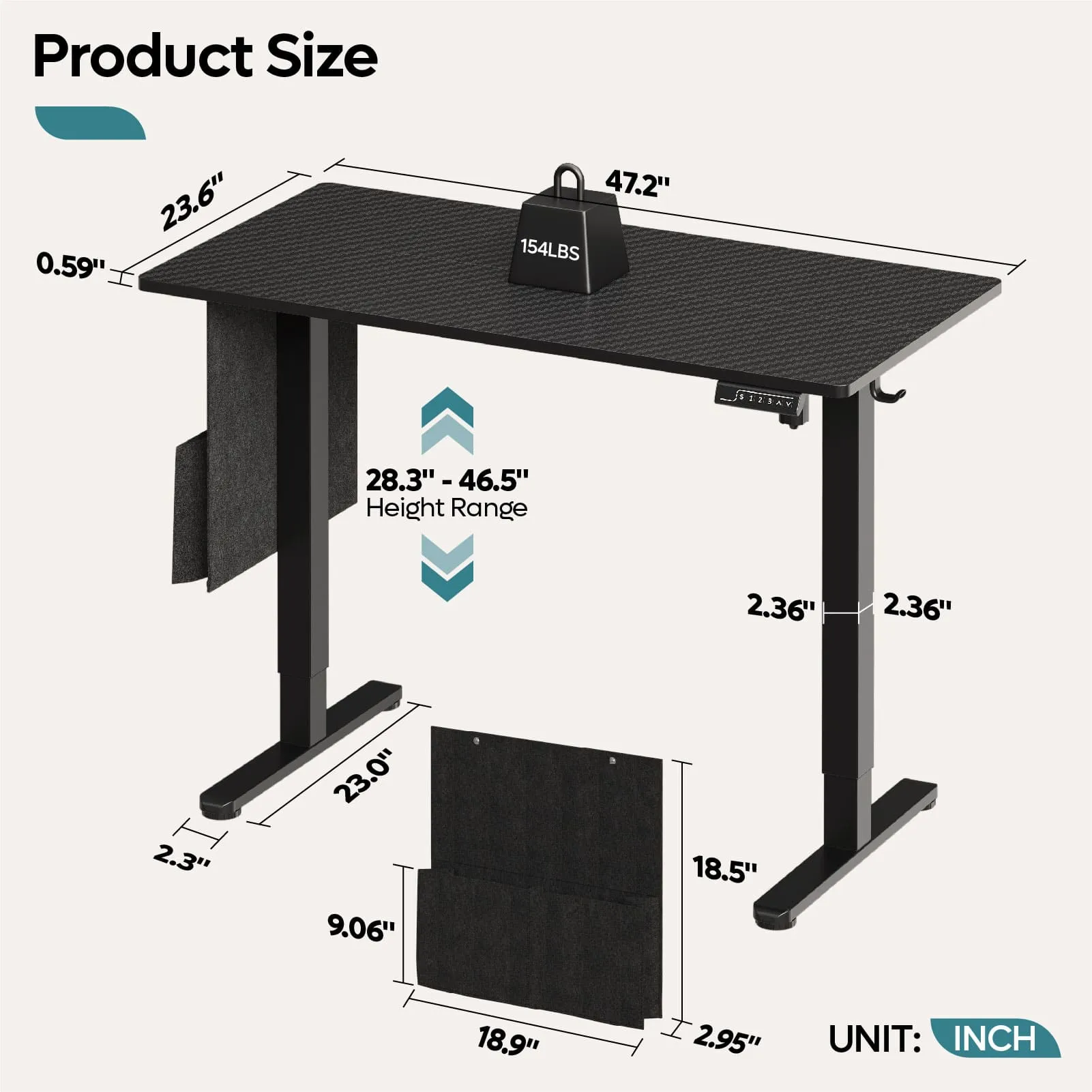 Bestier 47/55 Inch Height Adjustable Electric Standing Desk with Headset Hooks & Storage Bag