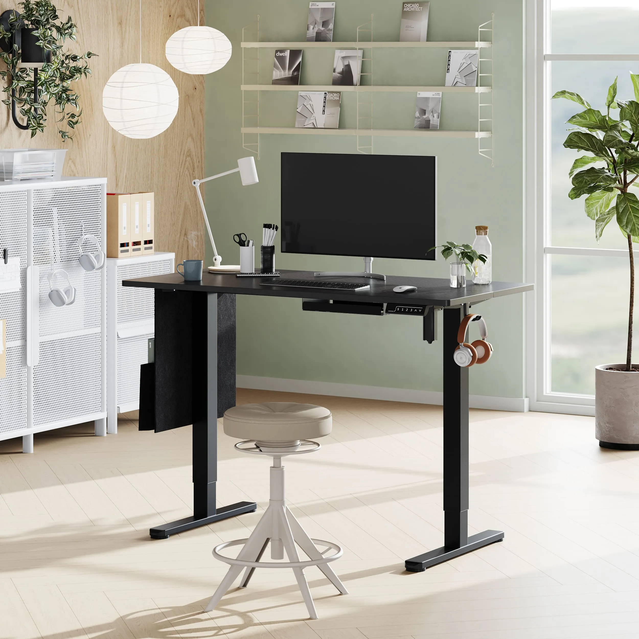 Bestier 47/55 Inch Height Adjustable Electric Standing Desk with Headset Hooks & Storage Bag