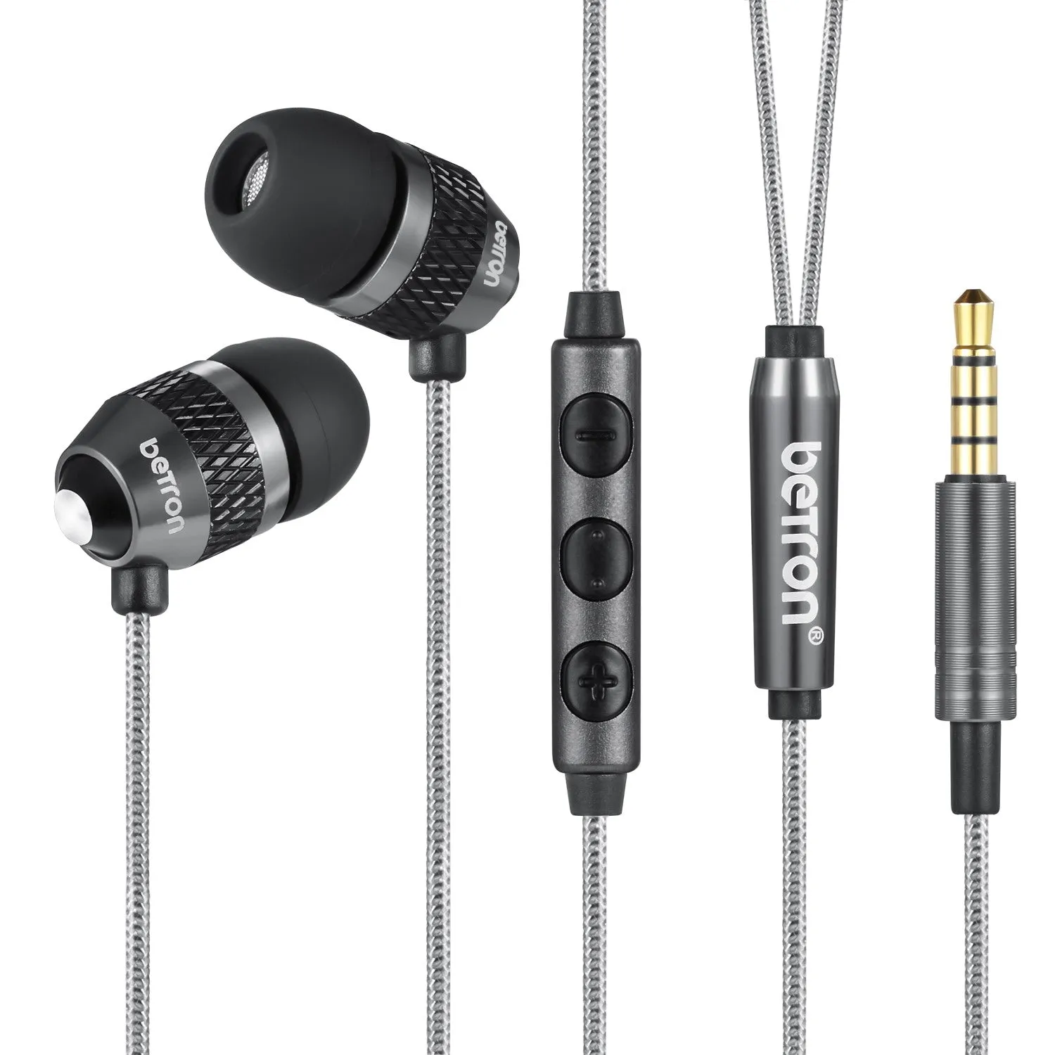 Betron B25 Noise Isolating Earphones with Volume Control Microphone Powerful Bass iPhone Samsung