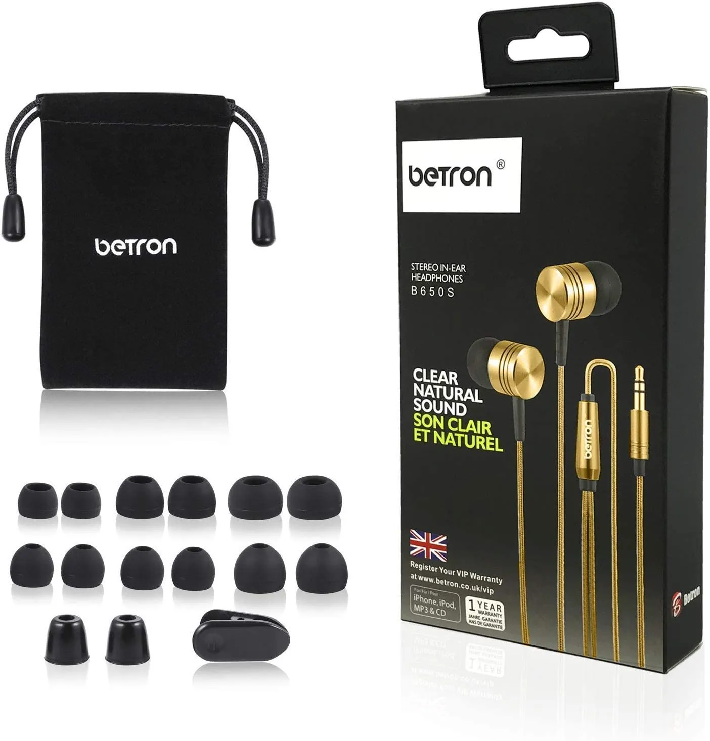 Betron B650 Earphones Noise Isolating Earbuds Heavy Deep Bass Headphones Microphone Volume Control