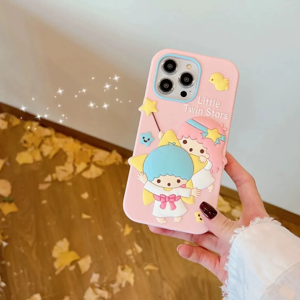 Big Little Twin Stars Pink Soft iPhone Case 11 12 13 14 15 Pro Promax