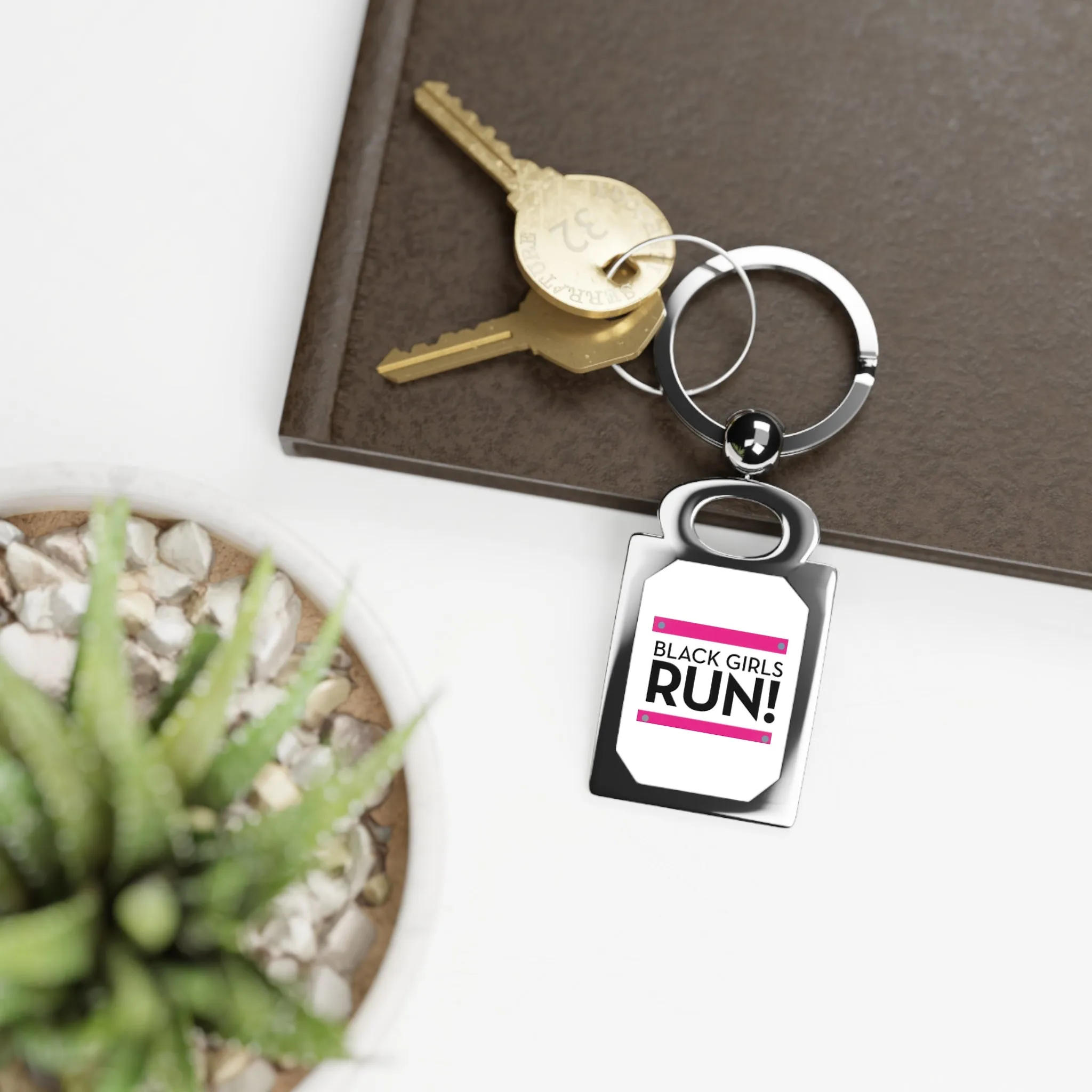 Black Girls Run Rectangle Photo Keyring