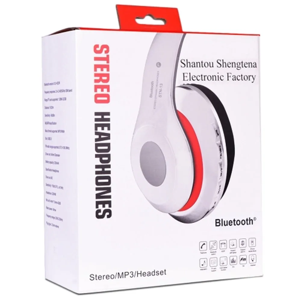 Bluetooth Wireless Foldable On-Ear Headphones w/Integrated Microphone FM Tuner & TF Card Slot