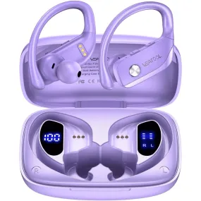 Bmani T16 LED Display Over-Ear Buds with Earhooks Built-in Mic Wireless Headphone, Purple