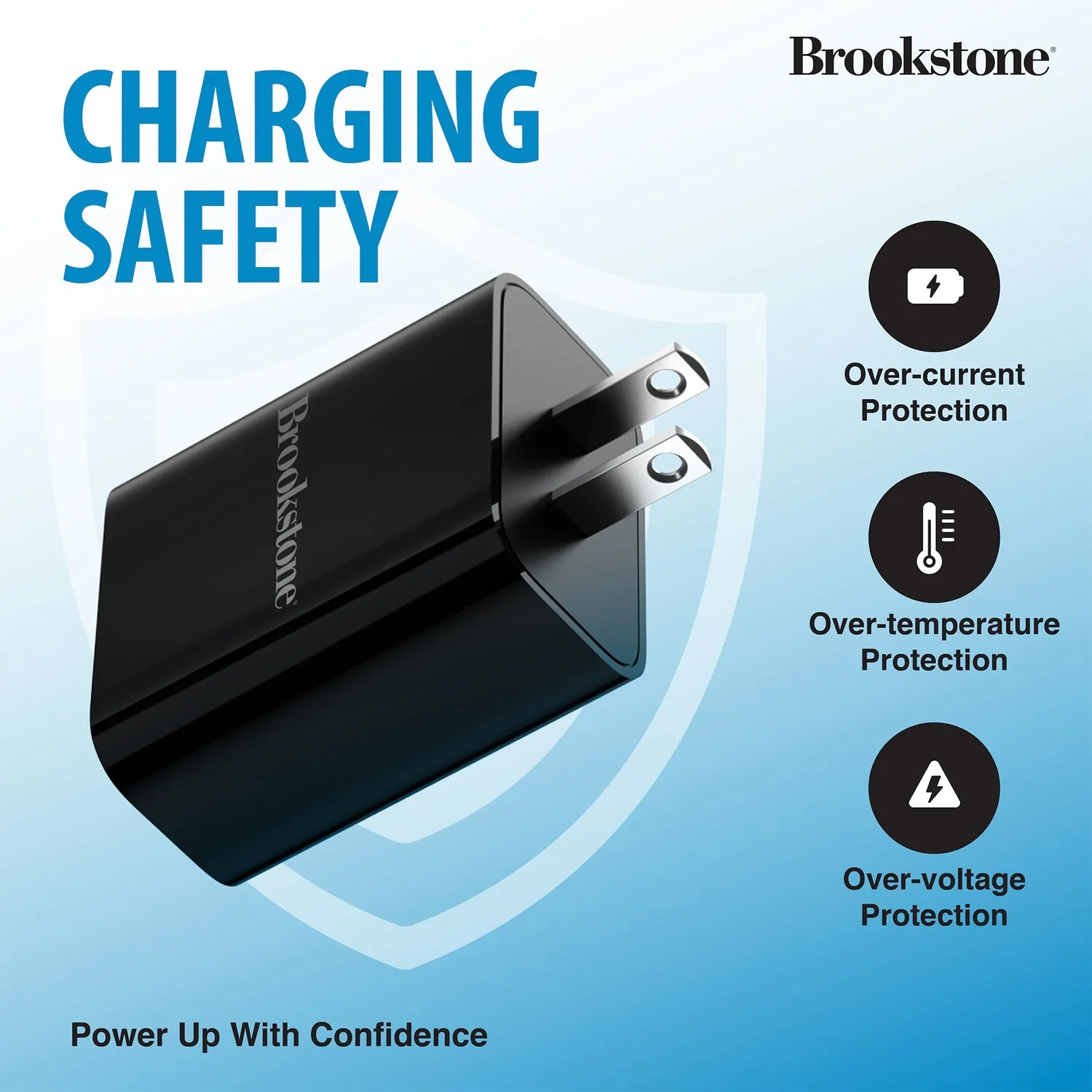 Brookstone Dual Port Fast Charging Adapter with 1 USB Type C & 1 USB A 20W Rapid Wall Charger For iPhone, Tablet, AirPods, Android, Smart Watches | Double Charger Block