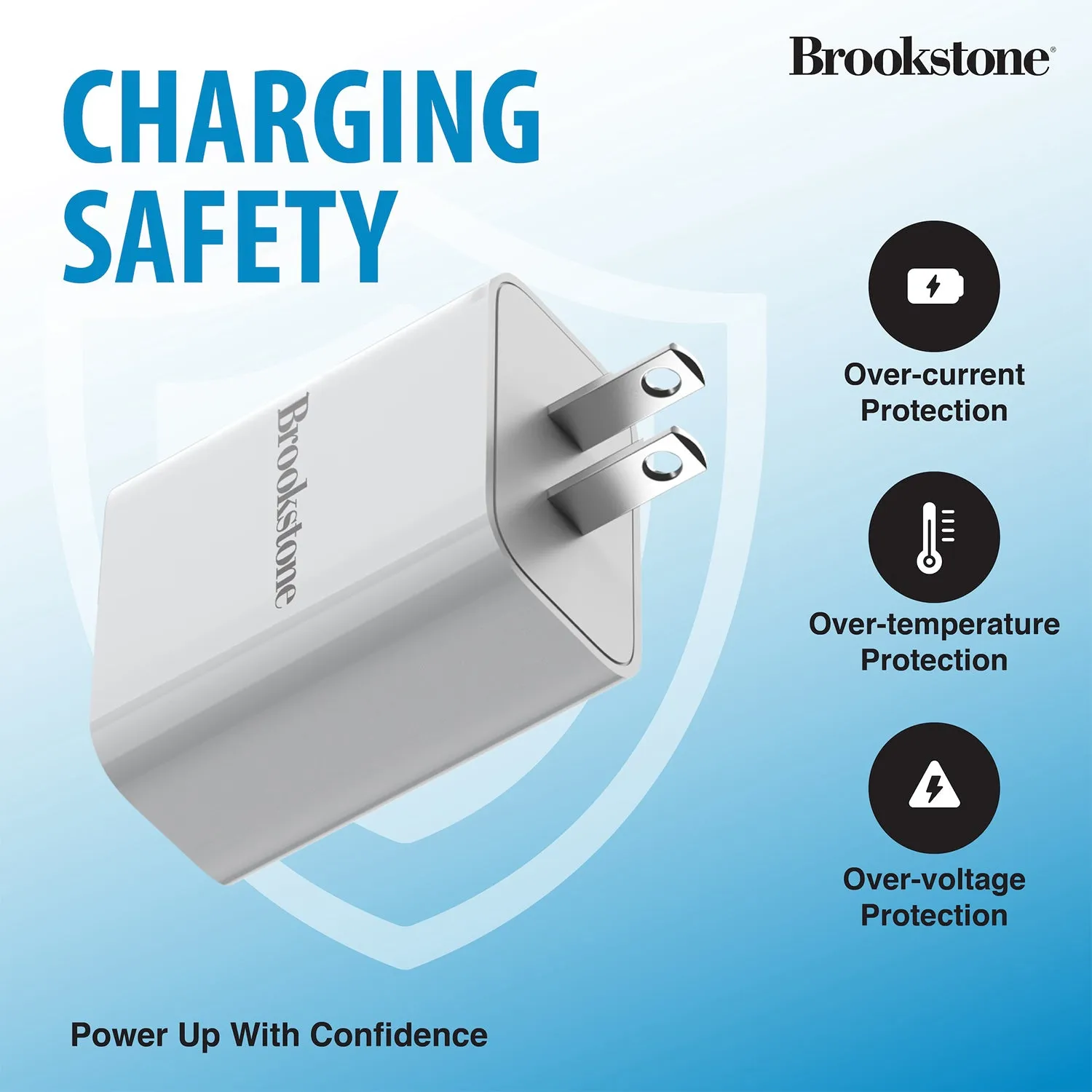 Brookstone Dual Port Fast Charging Adapter with 1 USB Type C & 1 USB A 20W Rapid Wall Charger For iPhone, Tablet, AirPods, Android, Smart Watches | Double Charger Block