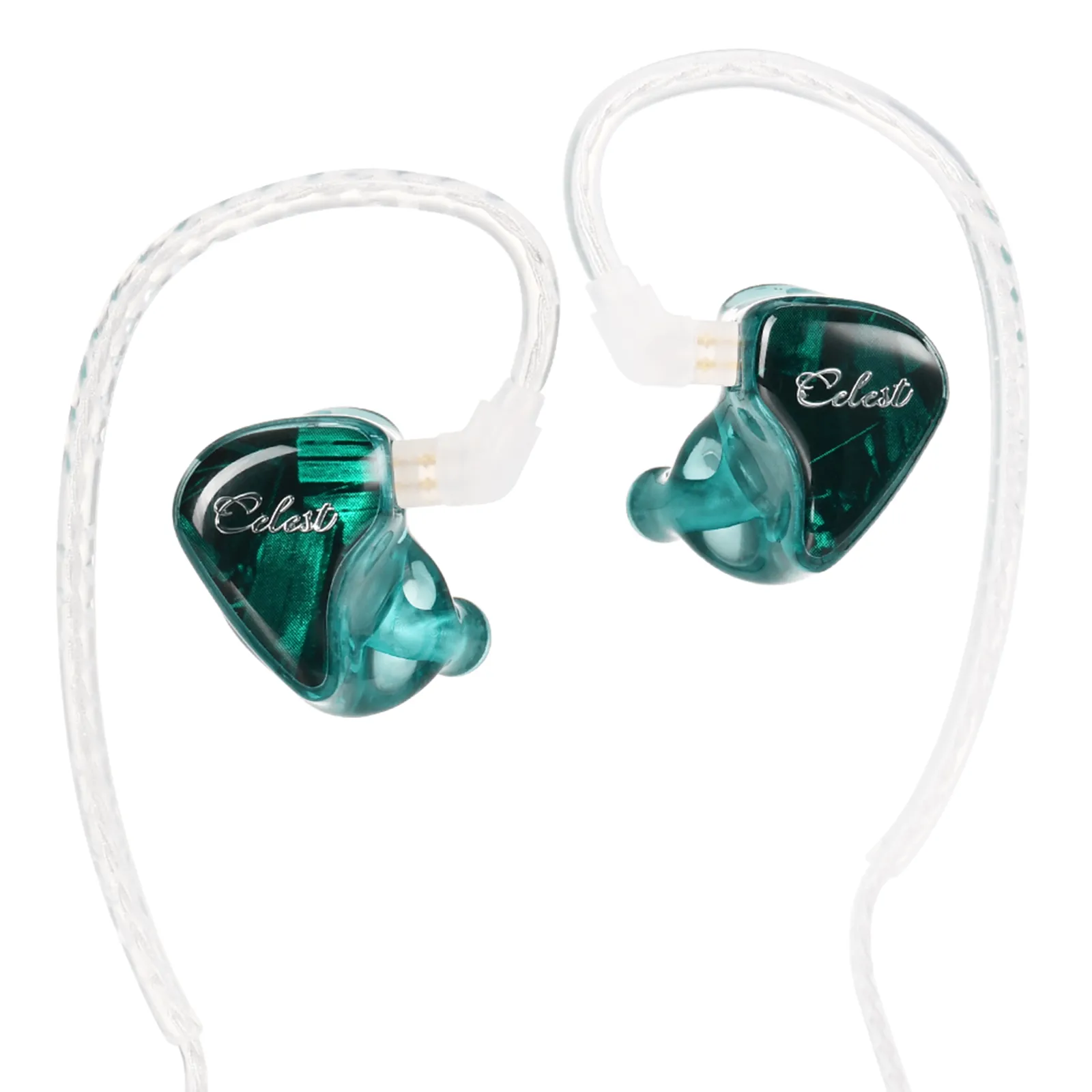 Celest Wyvern Qing: 10mm LCP Dynamic In Ear Monitor, 1DD Wired Earbuds, DLP Resin 3D printed Shell, Blue Green, Mic/no Mic