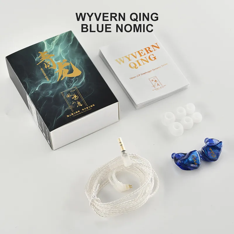 Celest Wyvern Qing: 10mm LCP Dynamic In Ear Monitor, 1DD Wired Earbuds, DLP Resin 3D printed Shell, Blue Green, Mic/no Mic