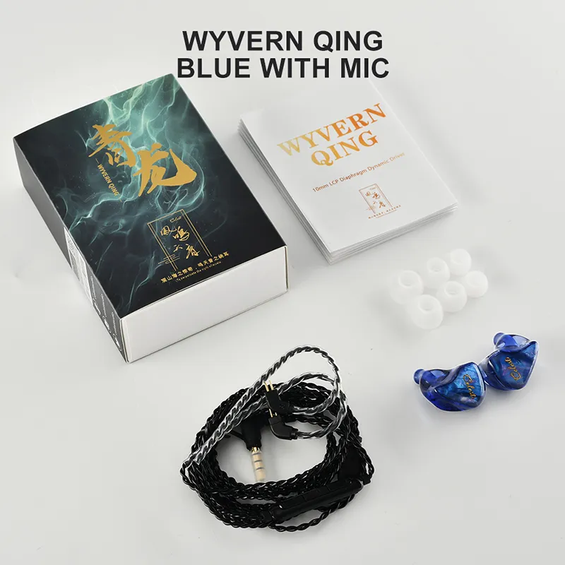 Celest Wyvern Qing: 10mm LCP Dynamic In Ear Monitor, 1DD Wired Earbuds, DLP Resin 3D printed Shell, Blue Green, Mic/no Mic