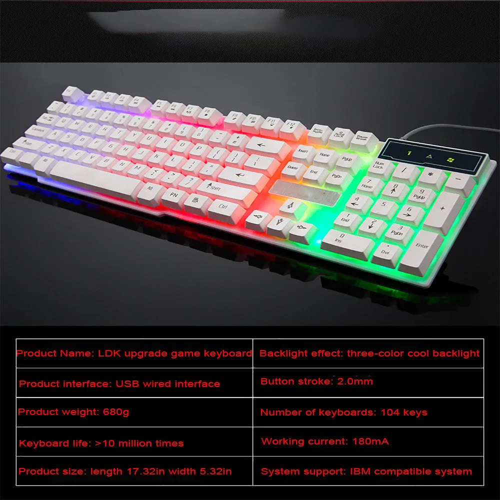 Colorful Crack LED Illuminated Backlit USB Wired PC Rainbow Gaming Keyboard