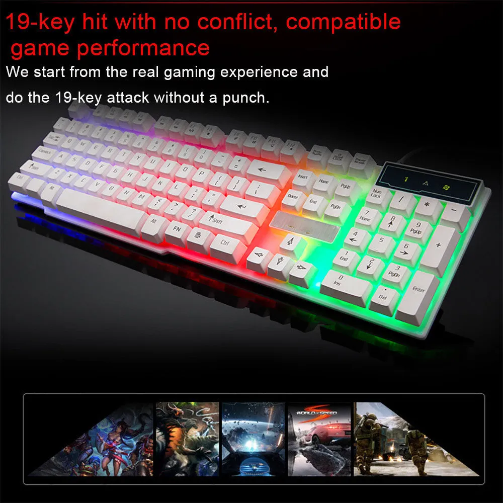 Colorful Crack LED Illuminated Backlit USB Wired PC Rainbow Gaming Keyboard