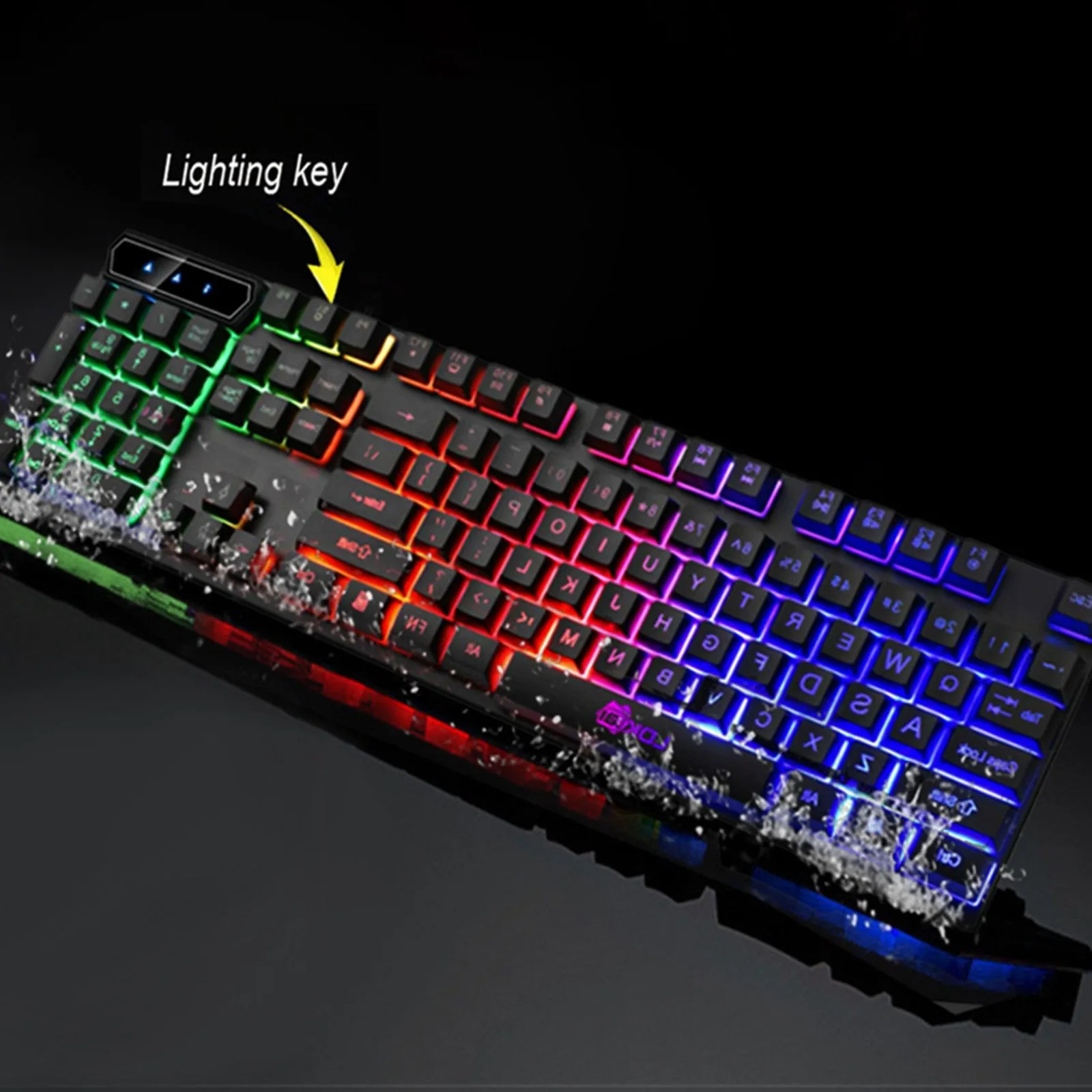 Colorful Crack LED Illuminated Backlit USB Wired PC Rainbow Gaming Keyboard