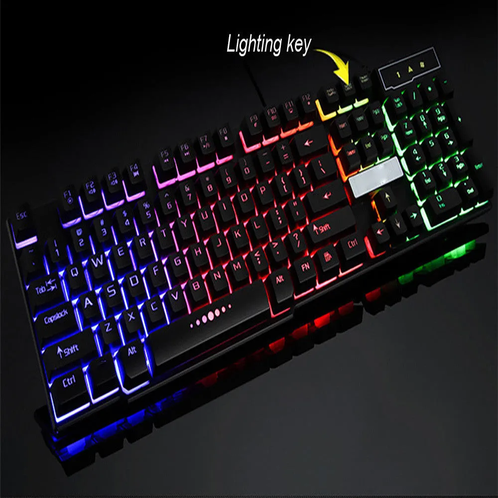 Colorful Crack LED Illuminated Backlit USB Wired PC Rainbow Gaming Keyboard