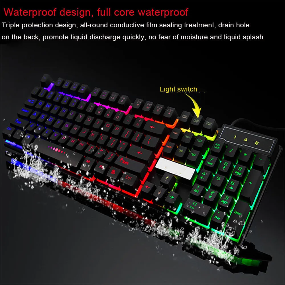 Colorful Crack LED Illuminated Backlit USB Wired PC Rainbow Gaming Keyboard