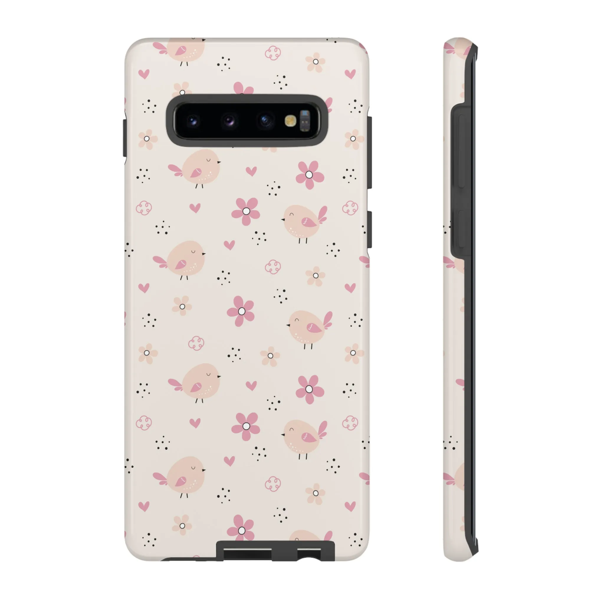 Cute Pink Birds and Flowers print design Tough Phone Case compatible with a large variety of Samsung models