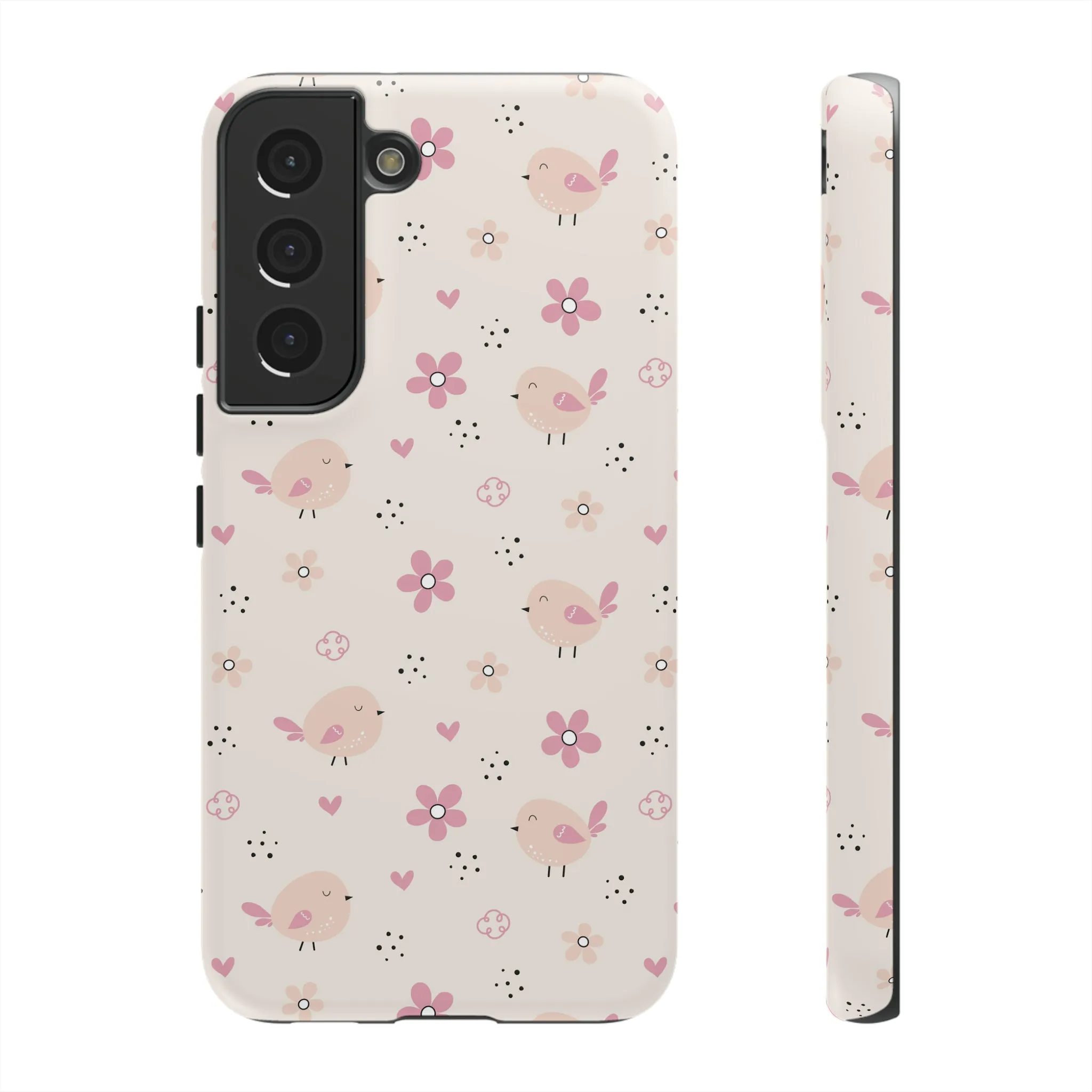 Cute Pink Birds and Flowers print design Tough Phone Case compatible with a large variety of Samsung models