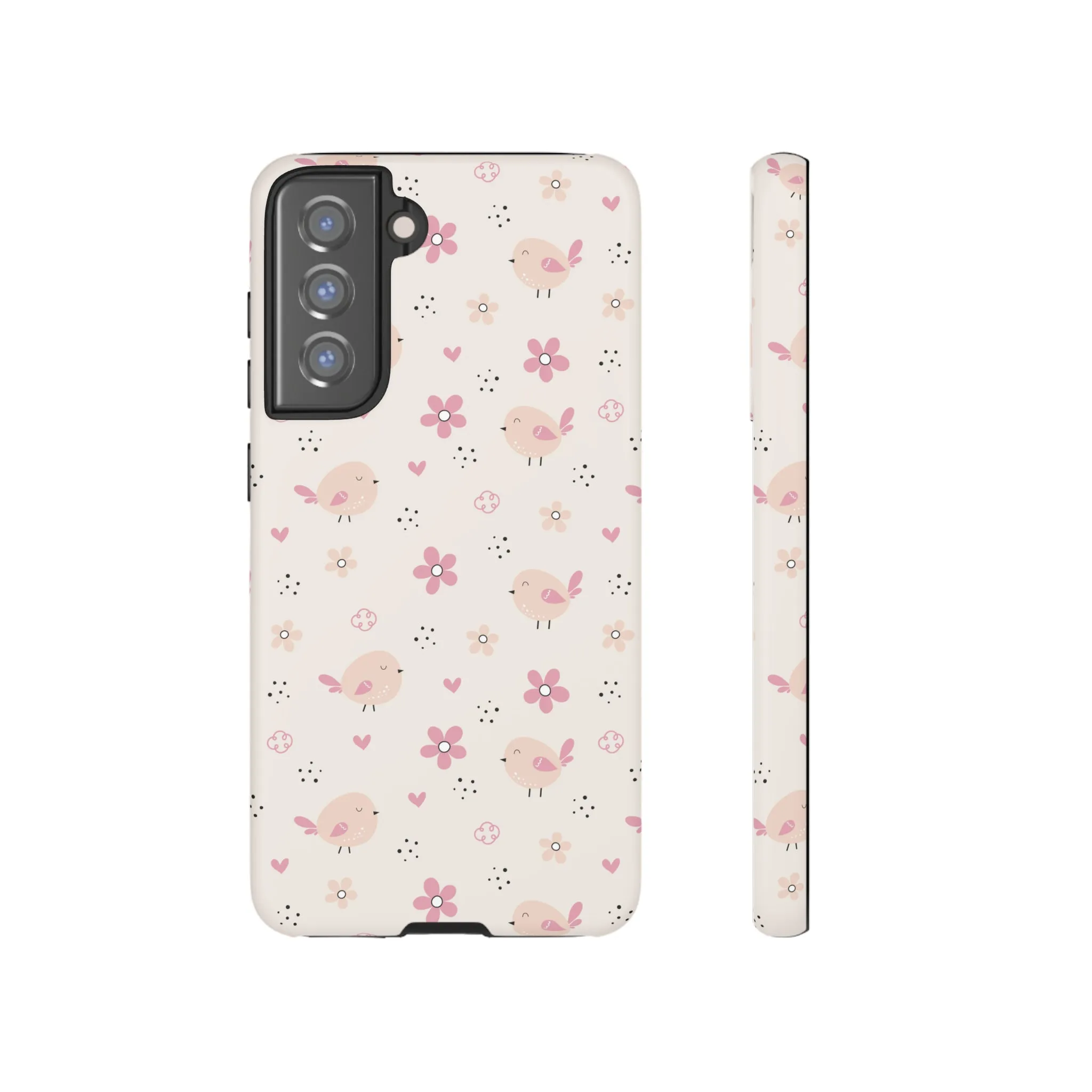 Cute Pink Birds and Flowers print design Tough Phone Case compatible with a large variety of Samsung models