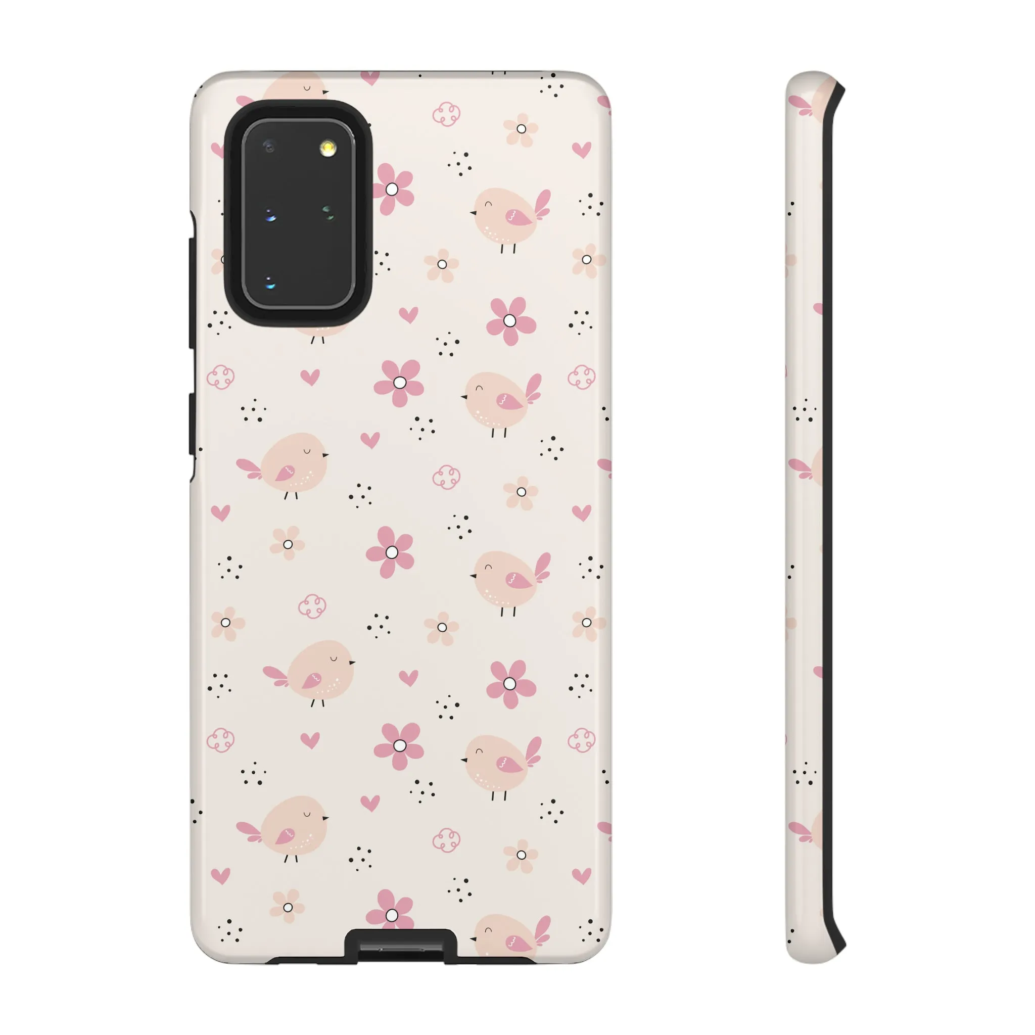 Cute Pink Birds and Flowers print design Tough Phone Case compatible with a large variety of Samsung models