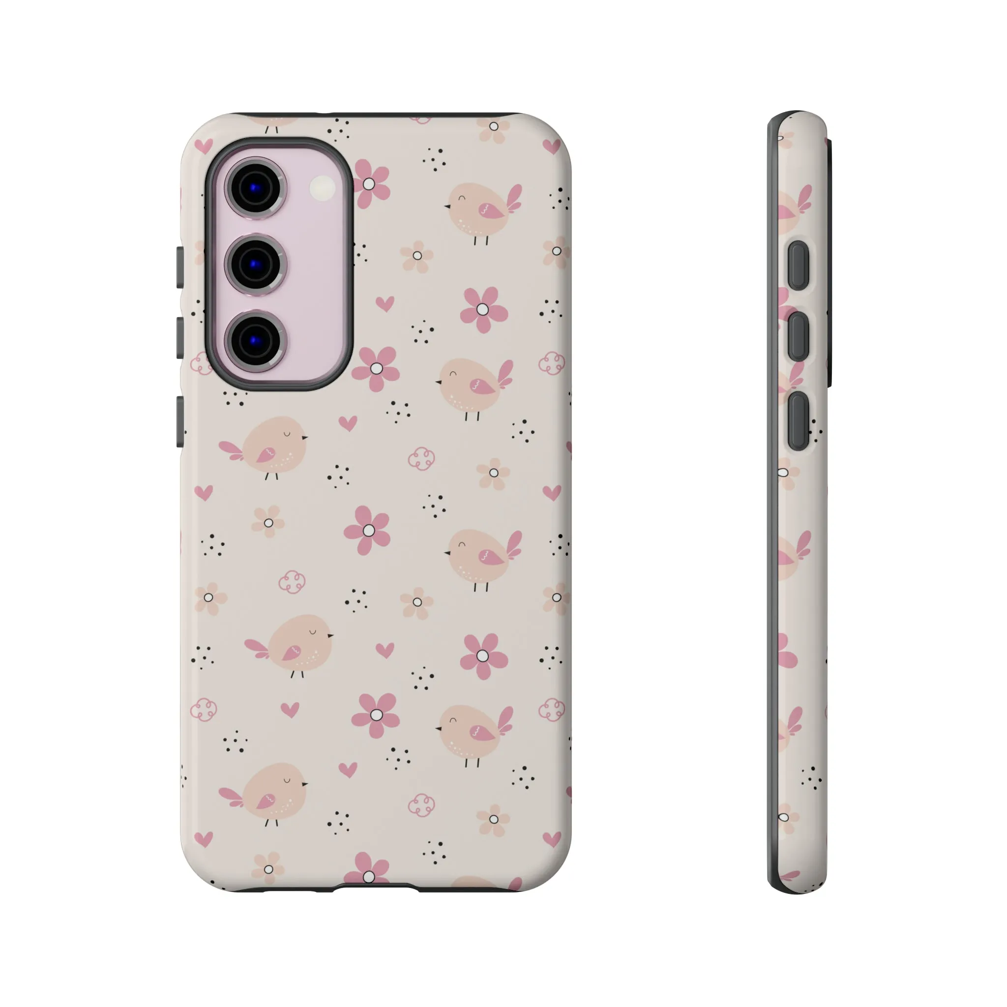 Cute Pink Birds and Flowers print design Tough Phone Case compatible with a large variety of Samsung models