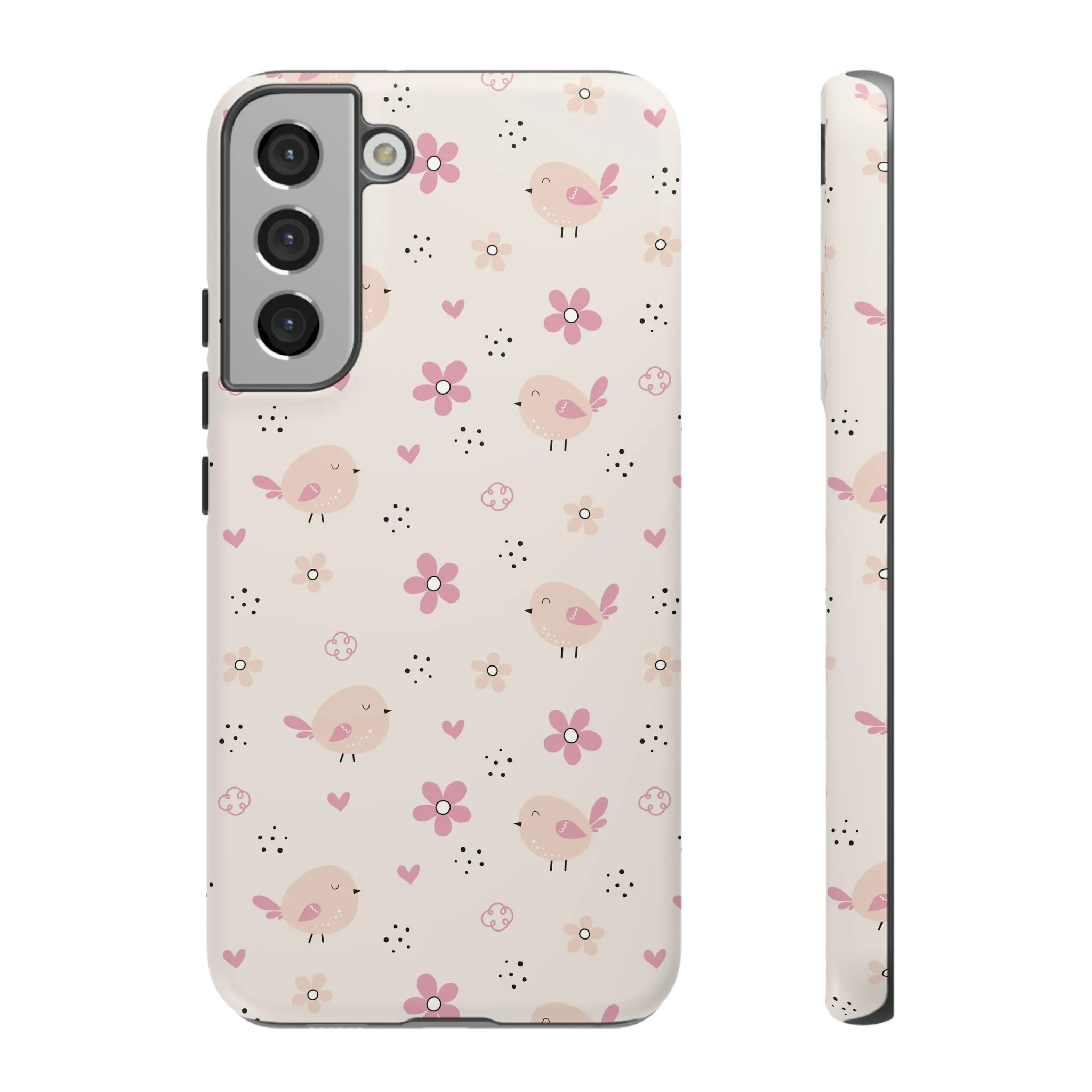 Cute Pink Birds and Flowers print design Tough Phone Case compatible with a large variety of Samsung models