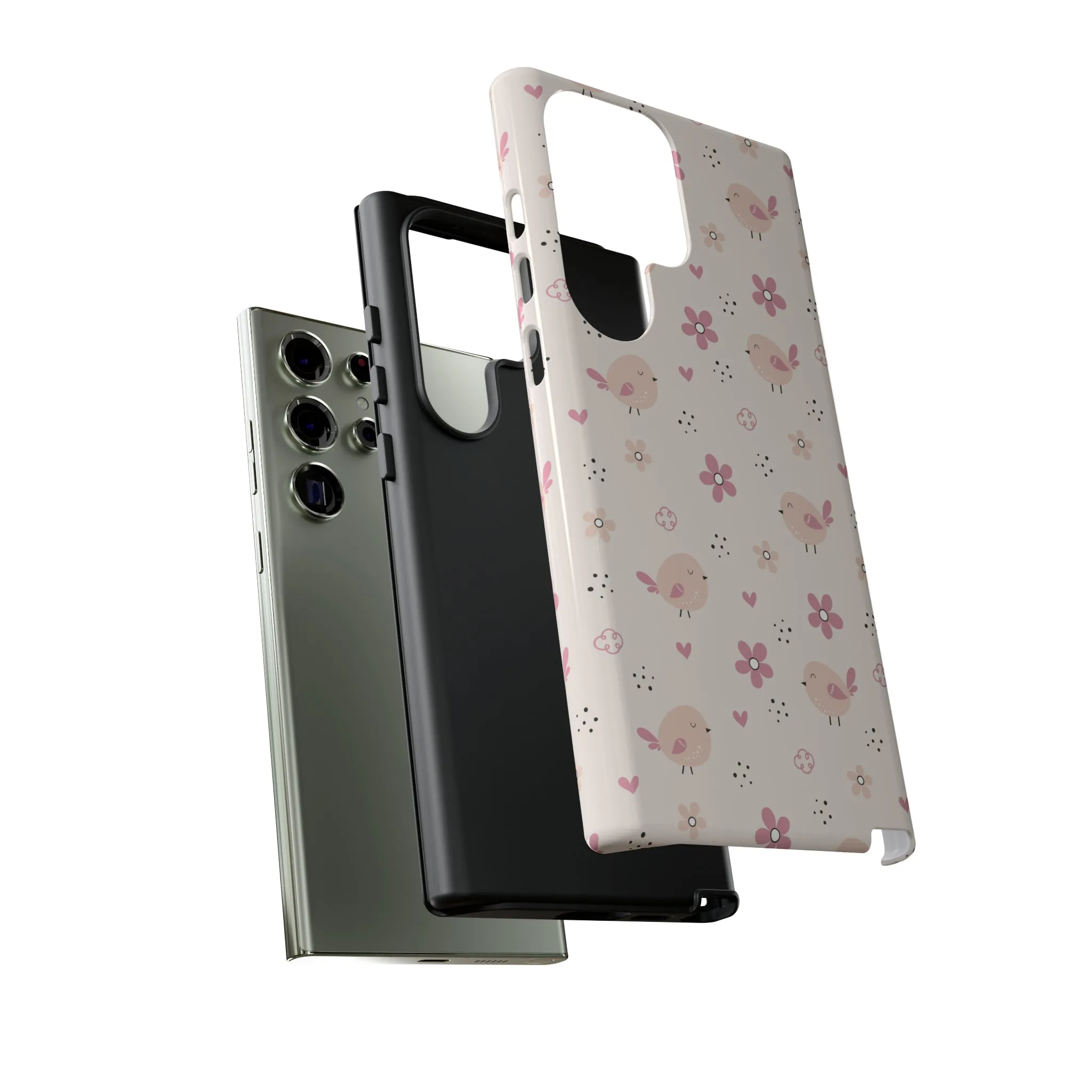 Cute Pink Birds and Flowers print design Tough Phone Case compatible with a large variety of Samsung models