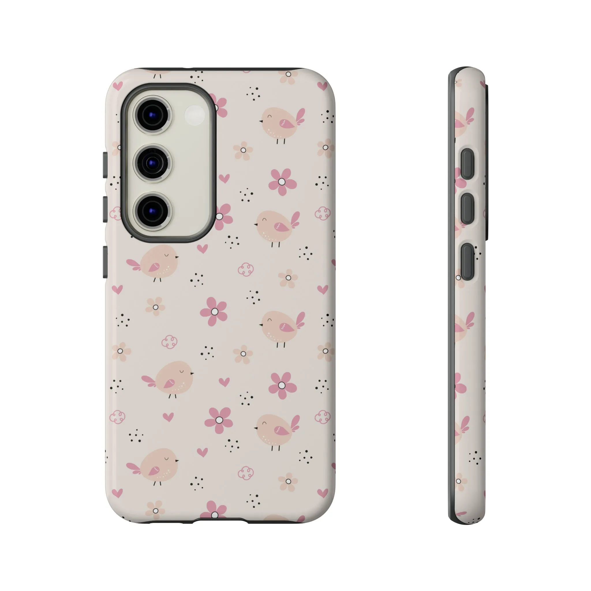 Cute Pink Birds and Flowers print design Tough Phone Case compatible with a large variety of Samsung models