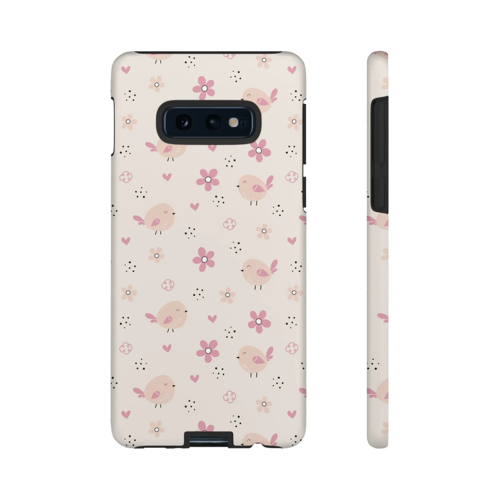 Cute Pink Birds and Flowers print design Tough Phone Case compatible with a large variety of Samsung models