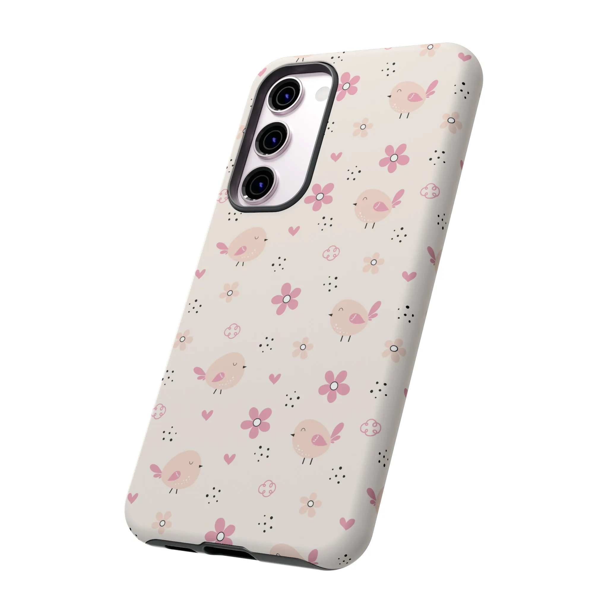 Cute Pink Birds and Flowers print design Tough Phone Case compatible with a large variety of Samsung models