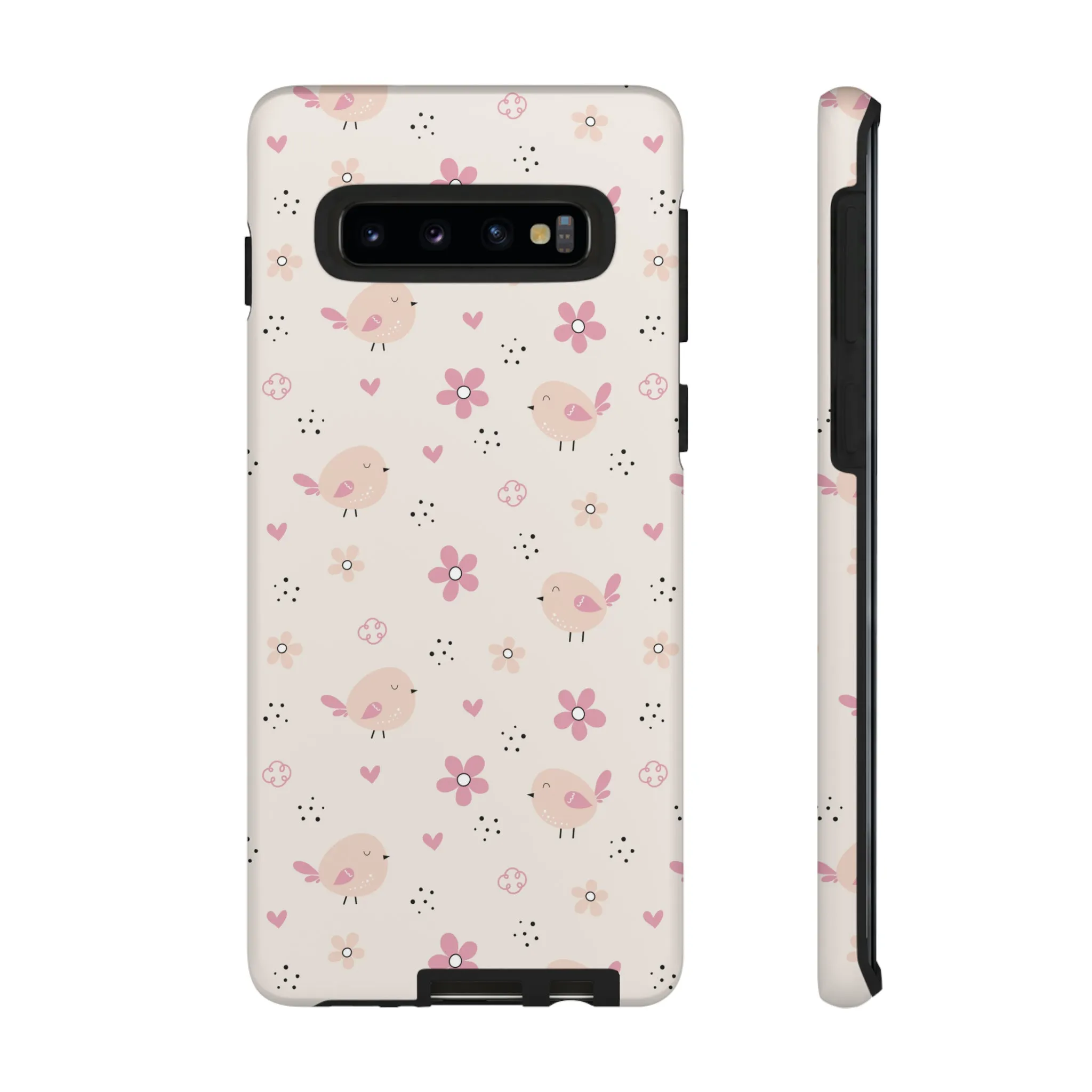 Cute Pink Birds and Flowers print design Tough Phone Case compatible with a large variety of Samsung models