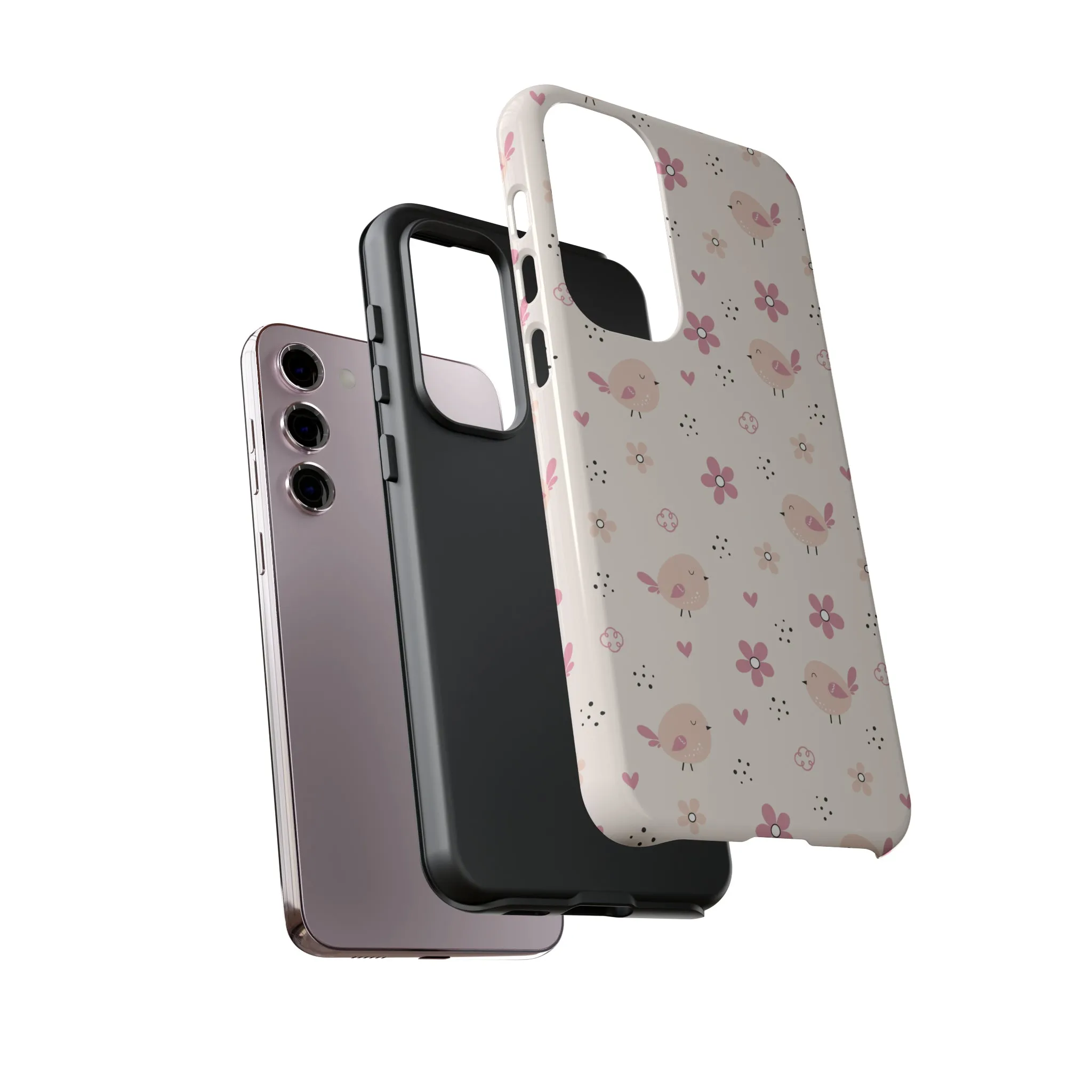 Cute Pink Birds and Flowers print design Tough Phone Case compatible with a large variety of Samsung models