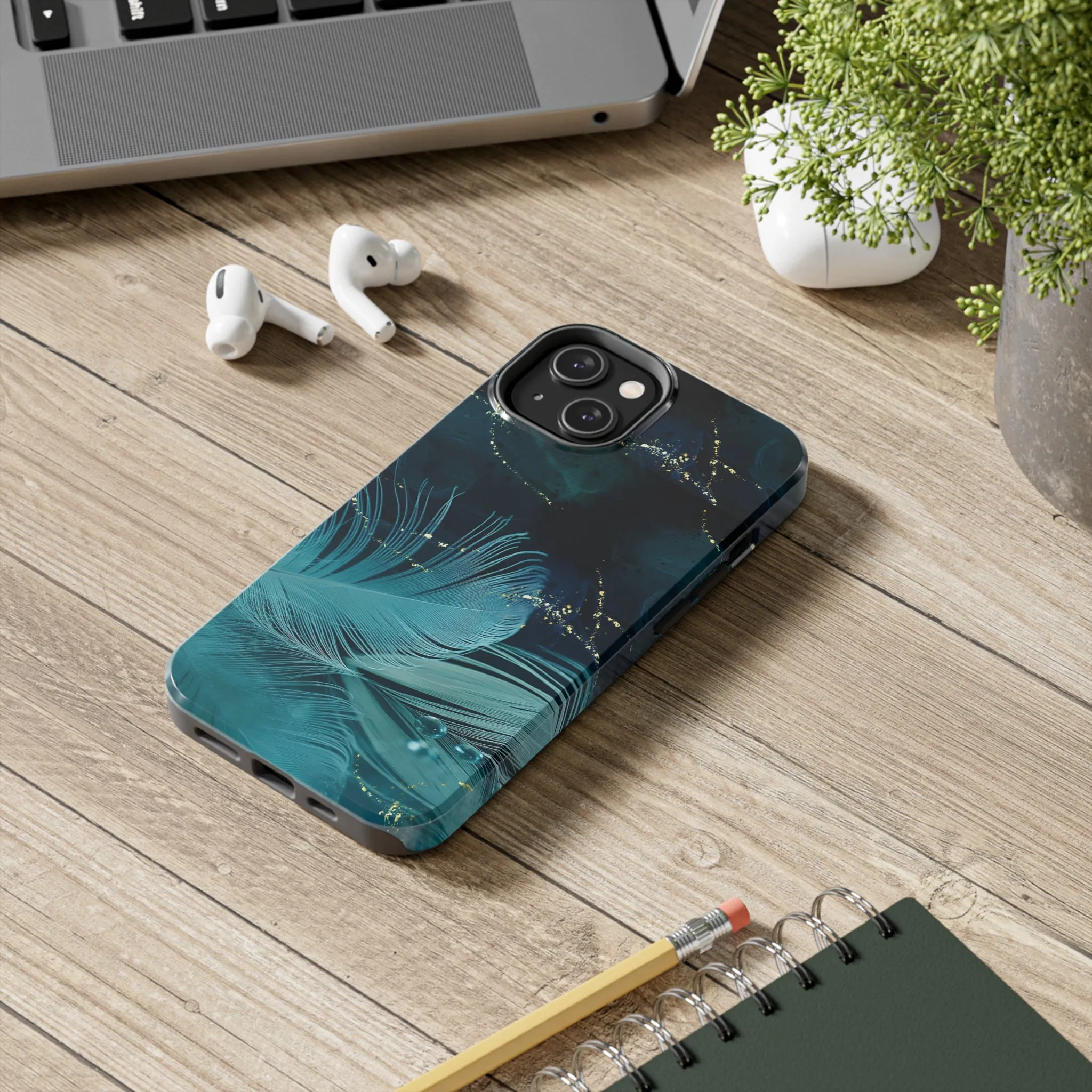 Dreamy Blue Feather design Tough Phone Case compatible with a large variety of iPhone models, Gift, Phone