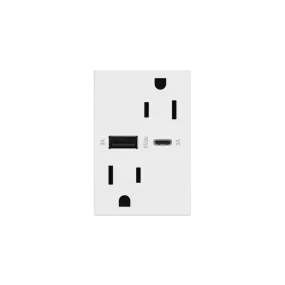 Dual-USB, 15A, Tamper-Resistant, A/C USB Hybrid Outlet, White